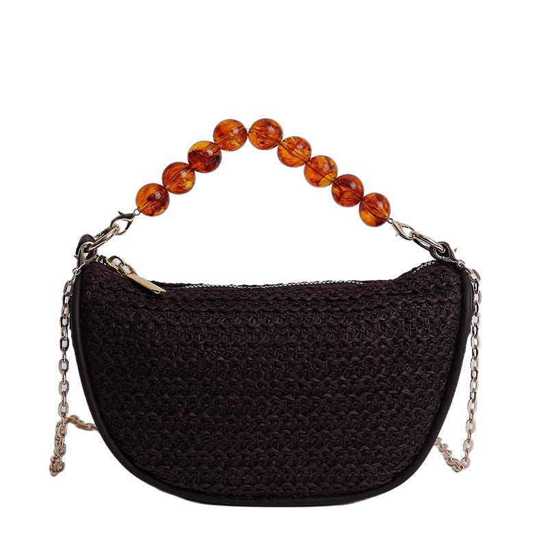 Stylish Woven Handbag with Beaded Handle Acalora