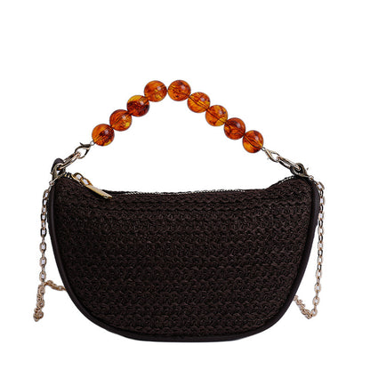 Stylish Woven Handbag with Beaded Handle Acalora