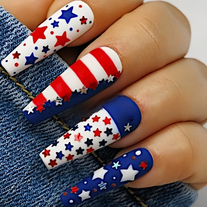 Artificial nails with patriotic star design Acalora