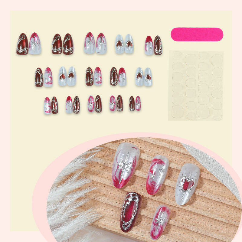 Artistic Press-On Nail Art Set with Elegant Heart Designs Acalora