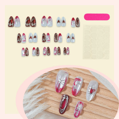 Artistic Press-On Nail Art Set with Elegant Heart Designs Acalora