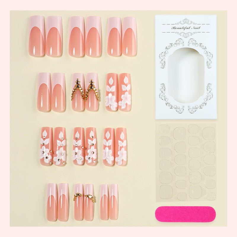 Premium Decorative Press-On Nail Set with Floral Embellishments Acalora