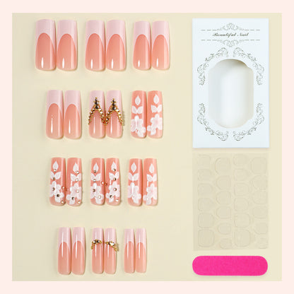 Premium Decorative Press-On Nail Set with Floral Embellishments Acalora