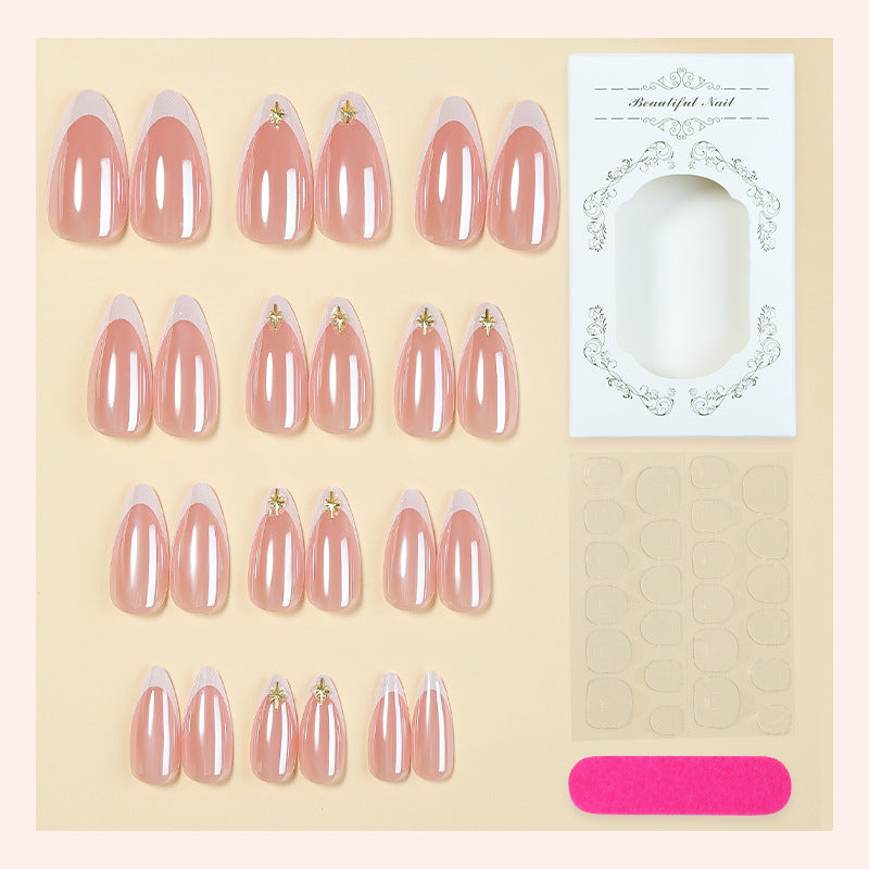 Elegant Press-On Nail Set with Decorative Gold Accents Acalora