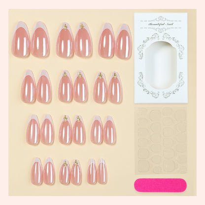 Elegant Press-On Nail Set with Decorative Gold Accents Acalora
