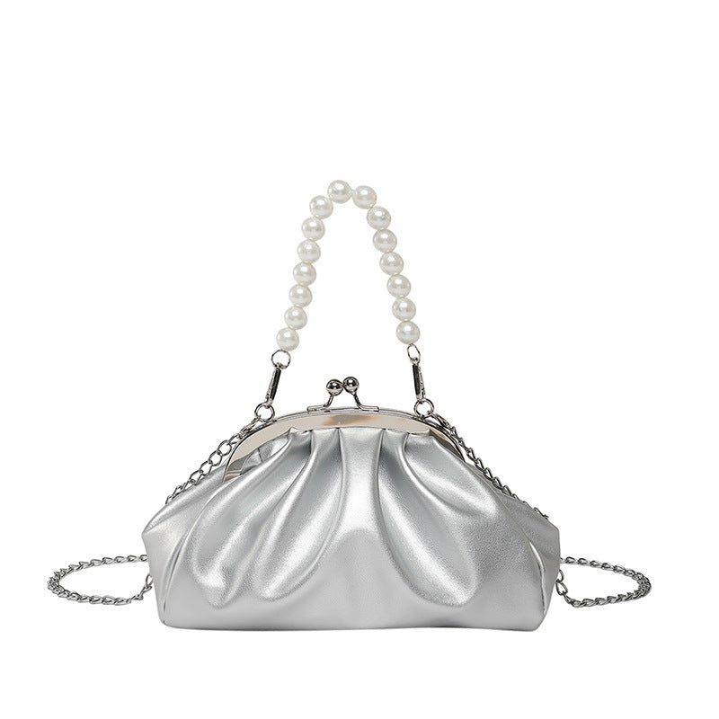 Elegant Clutch Handbag with Pearl Chain Acalora