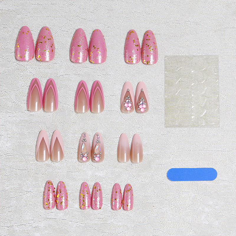 Artificial nail set with glamorous glitter and romantic flower decorations Acalora