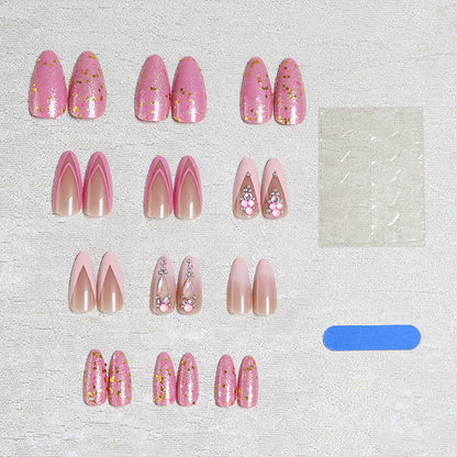 Artificial nail set with glamorous glitter and romantic flower decorations Acalora
