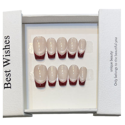 Artistic Gel Press-On Nail Set with Elegant French Tips Acalora