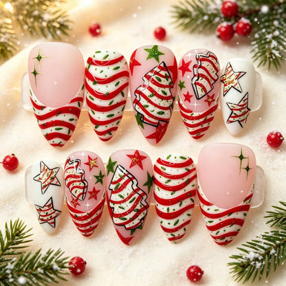 Artificial nails in festive Christmas design with colorful accents Acalora