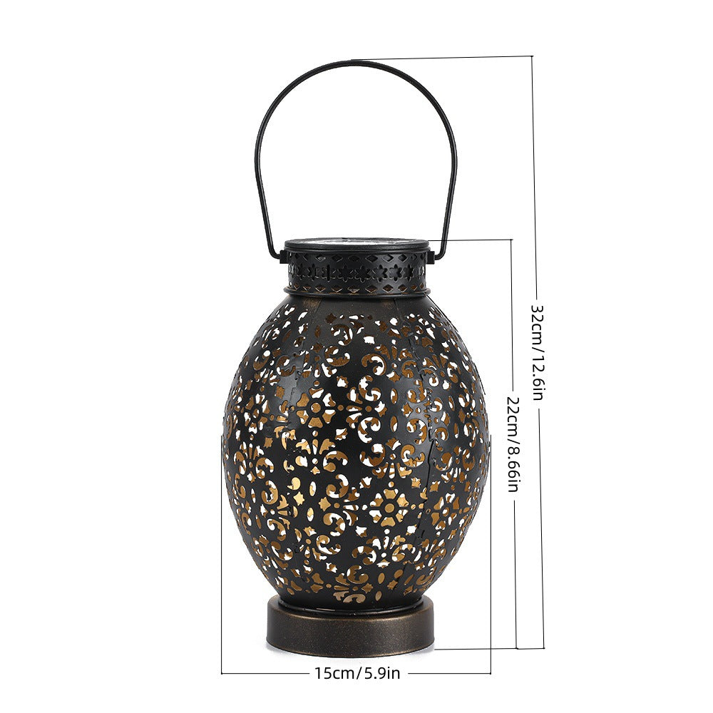 Moroccan-Style Cutwork Metal Candle Lantern with Hanging Handle Acalora