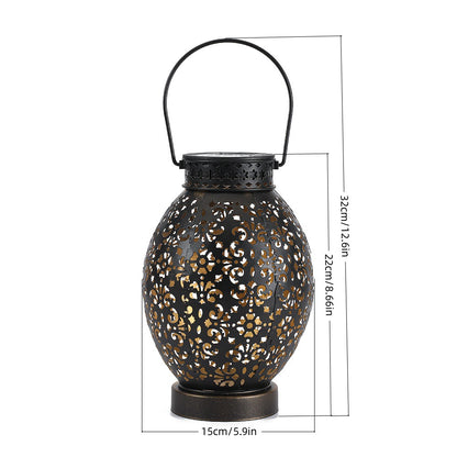 Moroccan-Style Cutwork Metal Candle Lantern with Hanging Handle Acalora