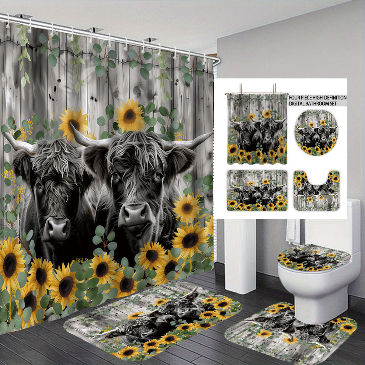 Digital Floral Print Bathroom Set