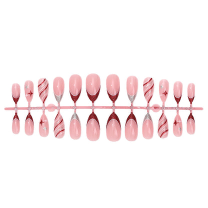 Decorative Press-On Nail Set with Glitter and Striped Design Acalora