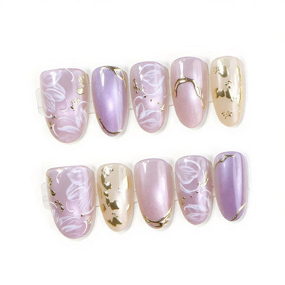Floral and Metallic Press-On Nail Art Acalora