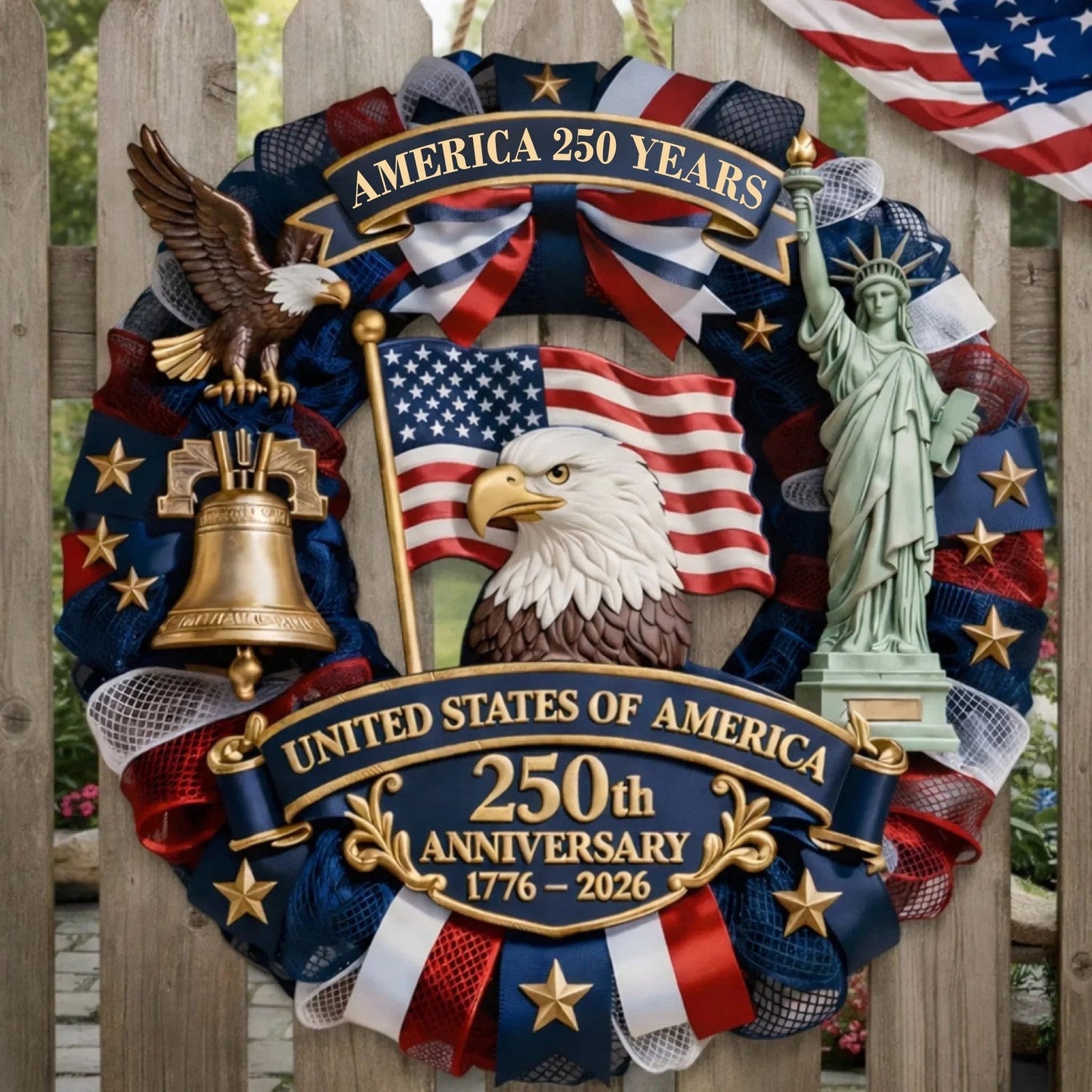 Unisex decorative country house door wreath with overlapping wooden stars and multiple ribbon bows Kalsten