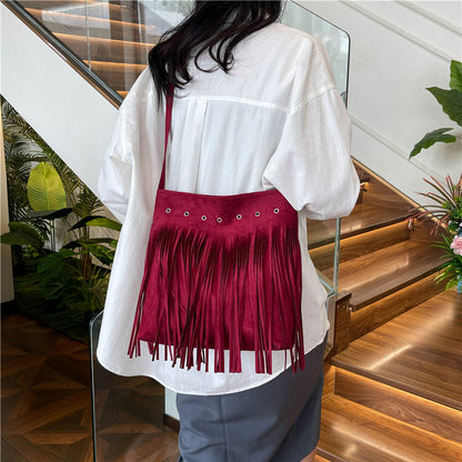 Fringe Suede Crossbody Bag Acalora