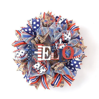 Unisex nan layered star wreath door decor with mixed ribbon bows and wooden accents Bowlift