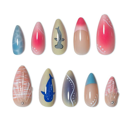 Artistic Coastal Themed Press-On Nails Acalora