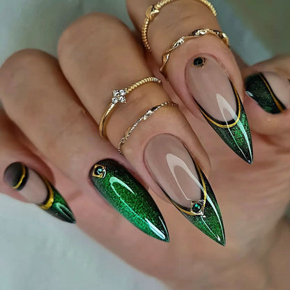 Artificial nails with elegant glitter gradient and modern accents Acalora
