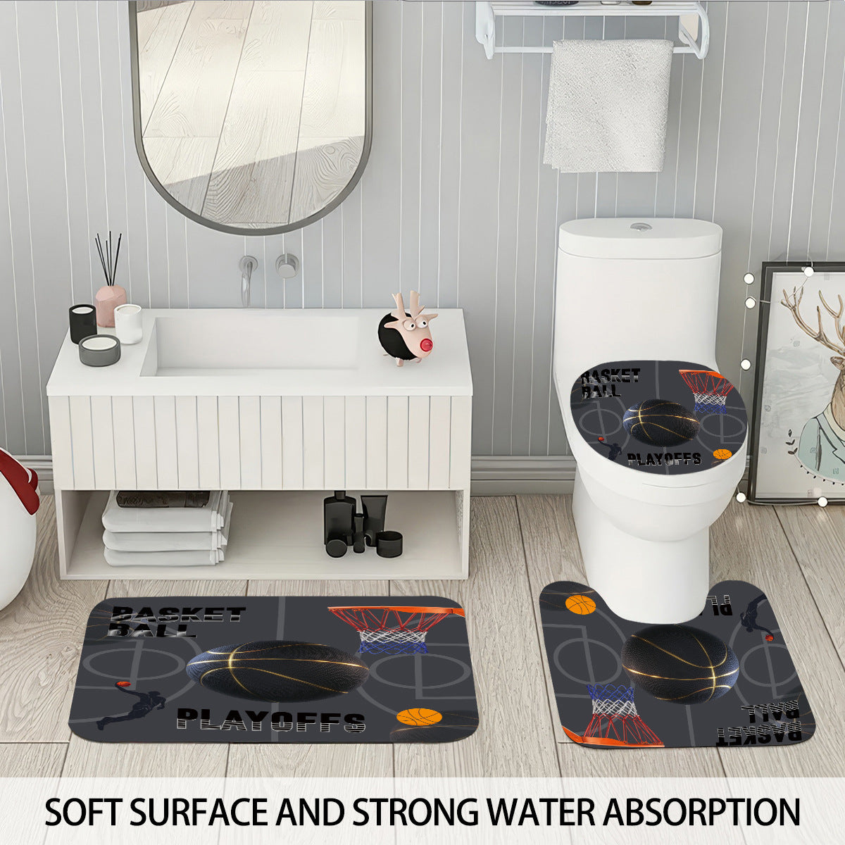 High-Definition Basketball-Themed Bathroom Décor Set