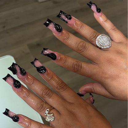 Artistic Gel Press-On Nail Set with Dripping Design Acalora