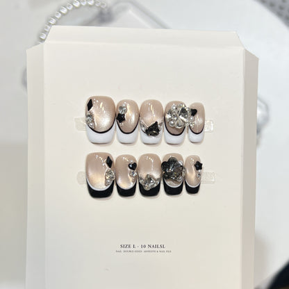 Decorative Press-On Nails with Elegant Gemstone Accents Acalora