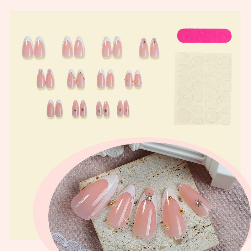 Decorative Press-On Nail Set with Elegant Star and Gem Accents Acalora
