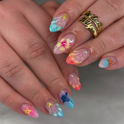 Artistic Ocean-Inspired Press-On Nail Art Set Acalora