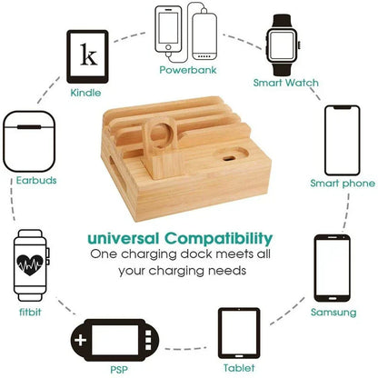 BowLift | Tekavo Bamboo Charging Station – 5-Port USB Organiser with Cable Set
