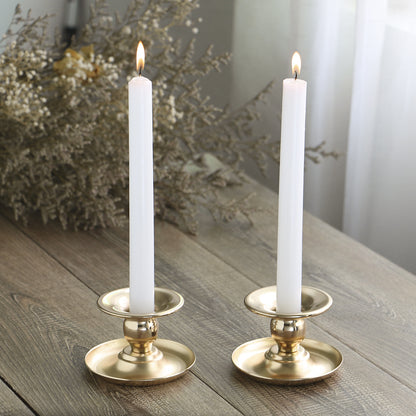 Vintage-Inspired Solid Metal Candlestick Holder with Wide Drip Tray and Flared Cup Acalora