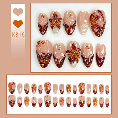 Art nail set with floral 3D applications and elegant glitter elements Acalora
