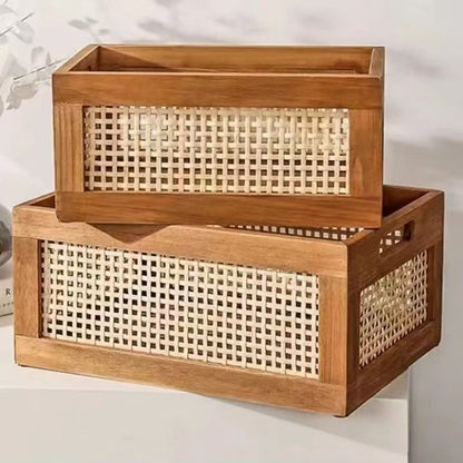 High-quality storage basket with rattan details Acalora