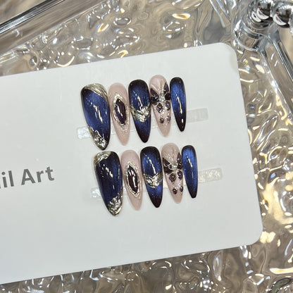 Elegant Stiletto Press-On Nail Art Set with Gemstone Accents Acalora