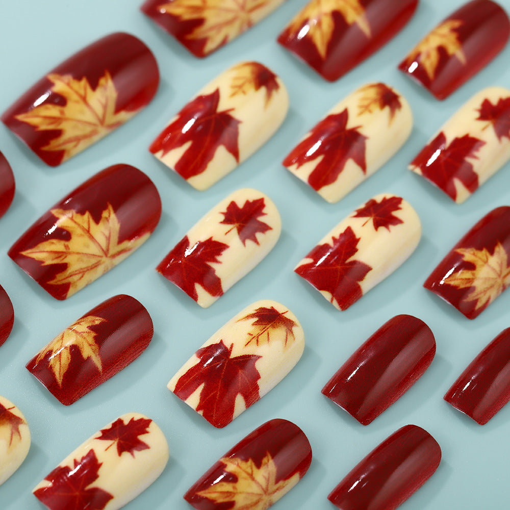 Artificial Nail Set with autumn leaves and various designs Acalora