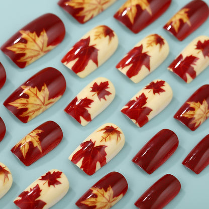 Artificial Nail Set with autumn leaves and various designs Acalora