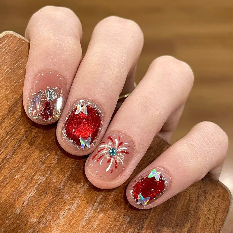 Nail set with sparkly glitter and creative design accents Acalora