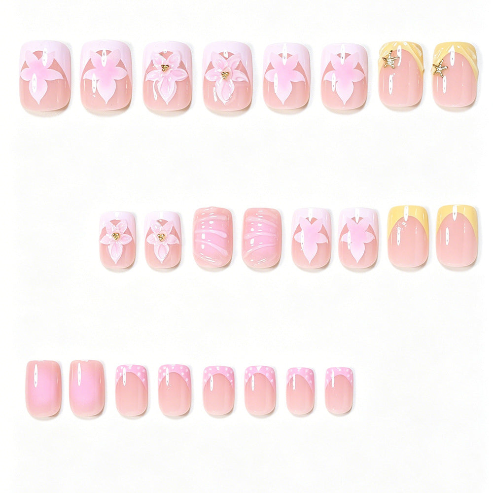Decorative Press-On Nail Art Tips with Floral Accents Acalora