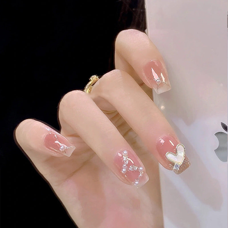 Artificial nail set with elegant pearl and glitter accents Acalora