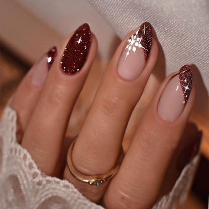 Glamorous Press-On Nail Set with Glitter Accent and Almond Shape Acalora