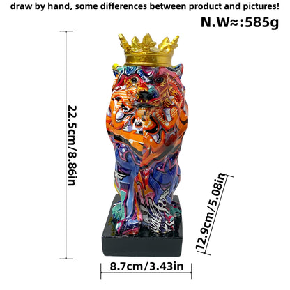 Colorful Lion Sculpture with Crown Acalora