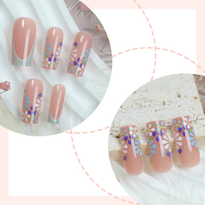 Decorative Press-On Nail Set with Floral and Glossy Accents Acalora