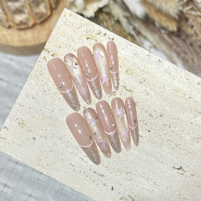 Elegant Stiletto Press-On Nail Art with Rhinestone Accents Acalora