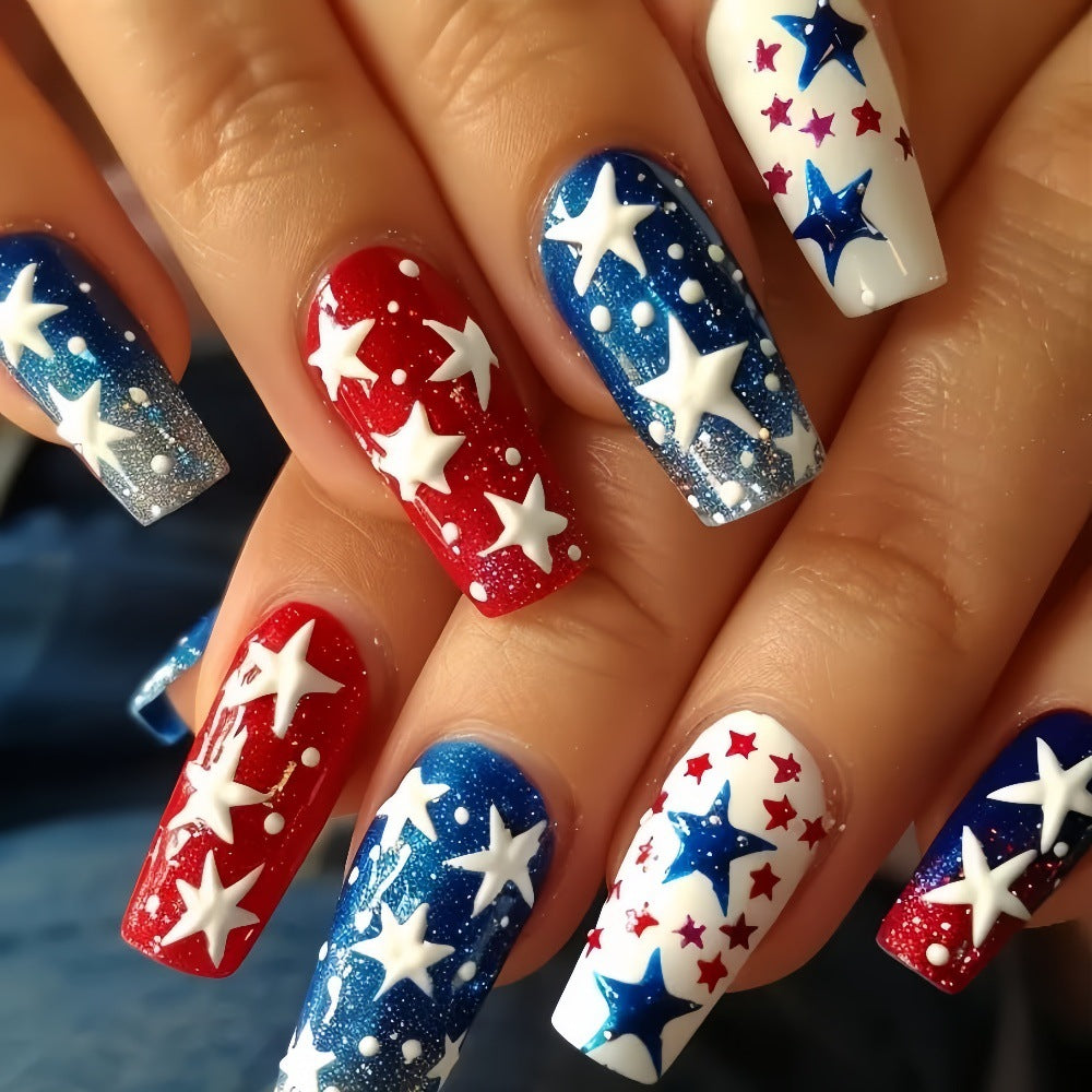 Artificial nails set with patriotic star designs Acalora