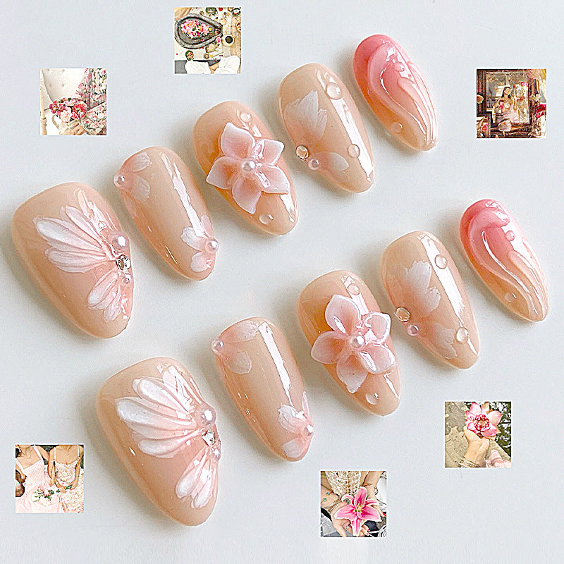 Floral Embellished Press-On Nails Acalora