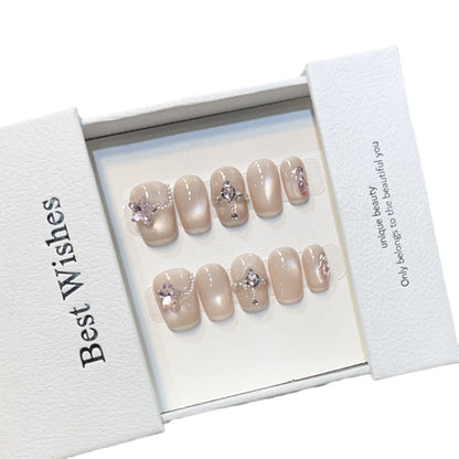 Elegant Press-On Nail Set with Floral Accents Acalora