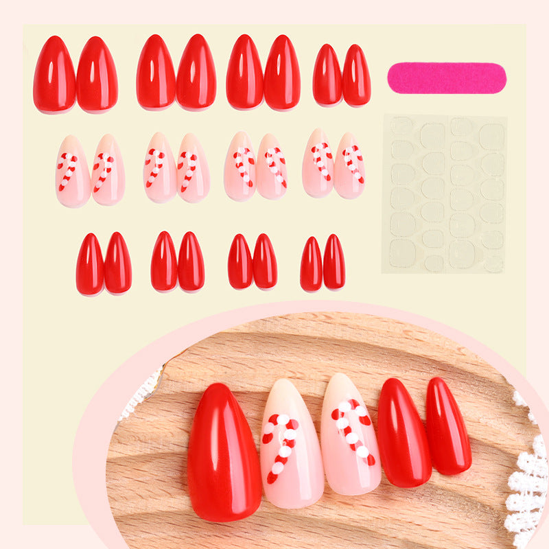 Seasonal Press-On Nail Art Set with Candy Cane and Glossy Finish Acalora