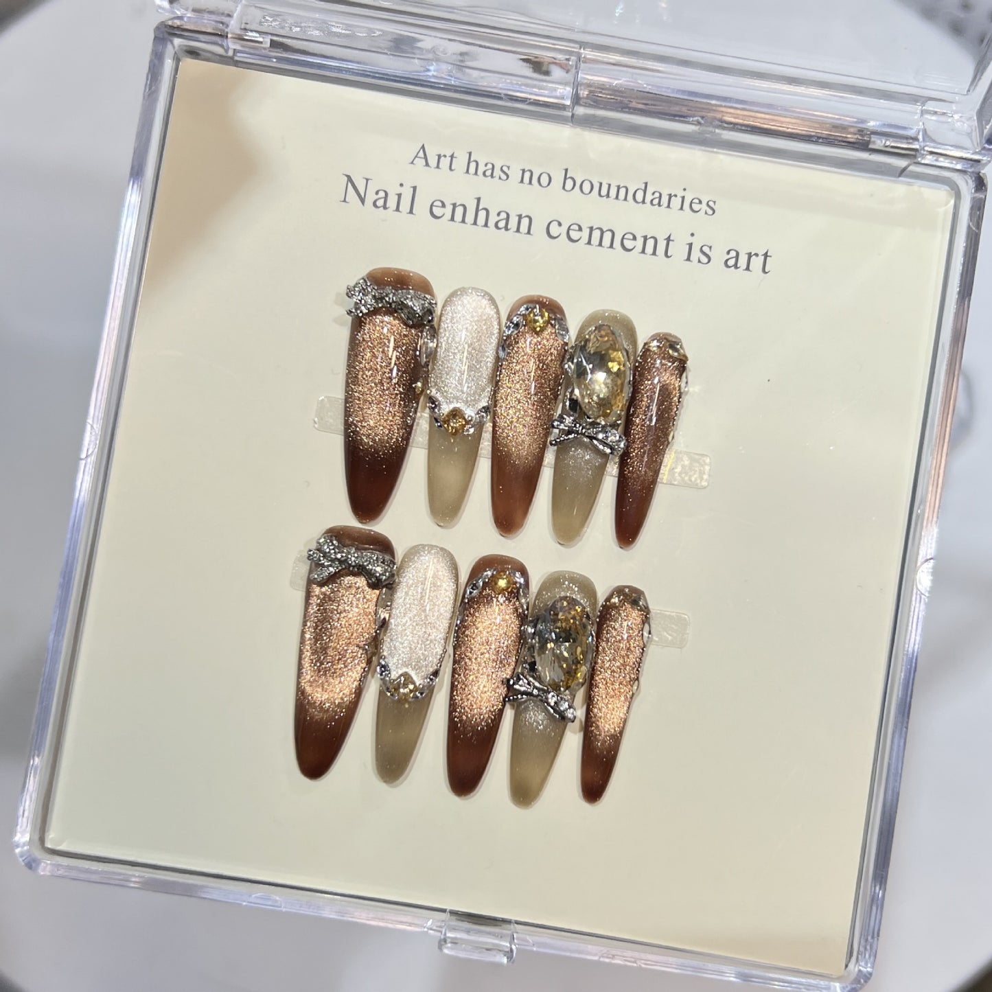 Artistic Stiletto Press-On Nail Set with Gemstone Accents Acalora