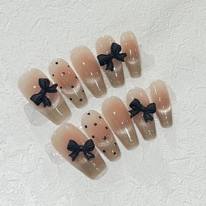 Stylish Long Press-On Nail Set with Bow Accents Acalora
