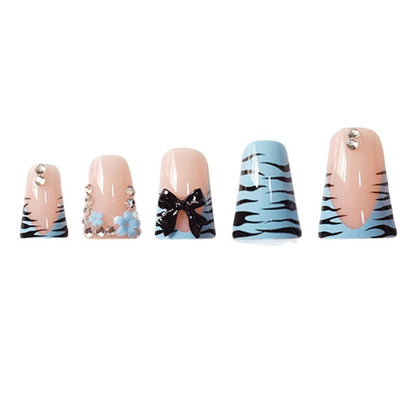 Decorative Press-On Nail Art Set with Bow and Gem Accents Acalora